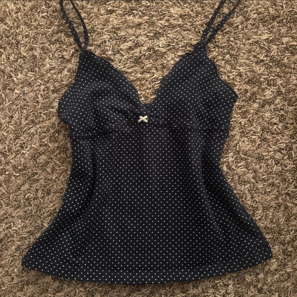 Brandy Melville Navy Polka Dot baby tee tank top
